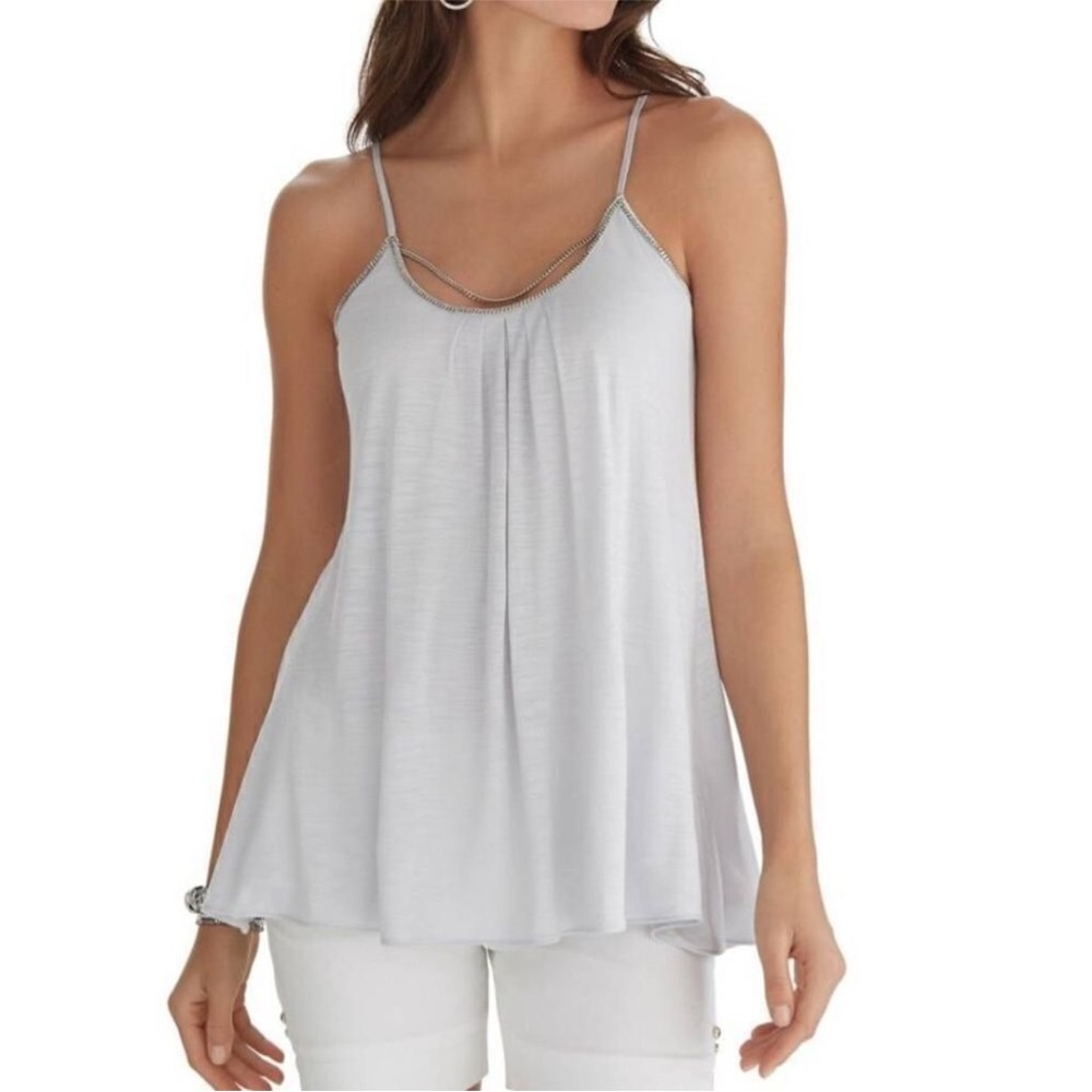 White House Black Market Silver Chain Scoop Neck Adjustable Strap White Top S